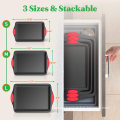 Brise vue Non-Stick Kitchen Baking Pans w/Heat Red Silicone Handles, Oven Safe, 3 Piece Set